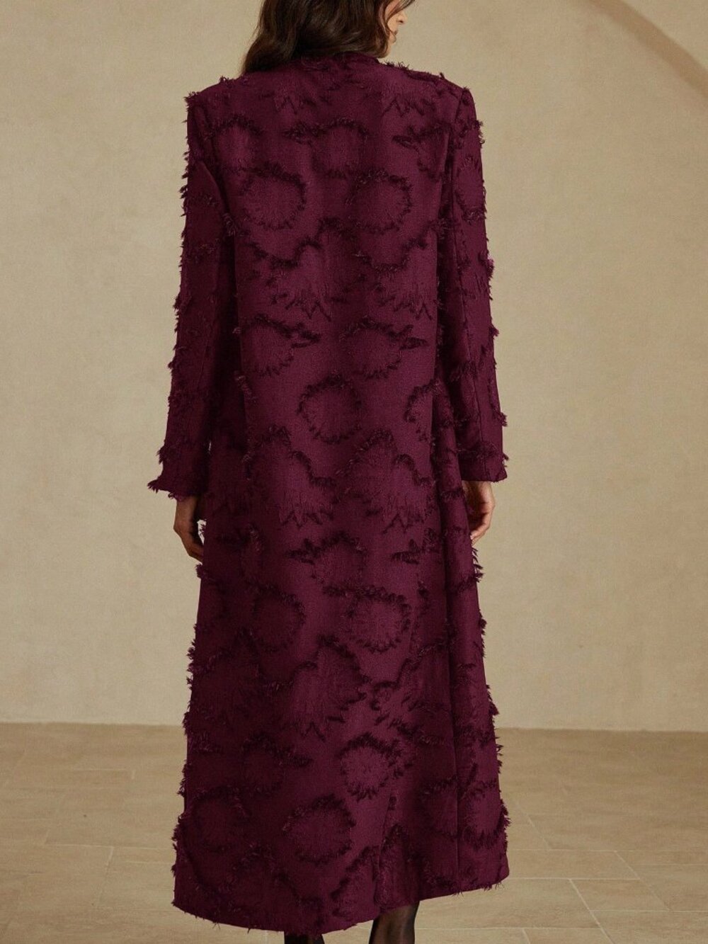 Burgundy Elegant Women's Thick 3D Embroidered Windbreaker Suit Jacket - Picture 2 of 7